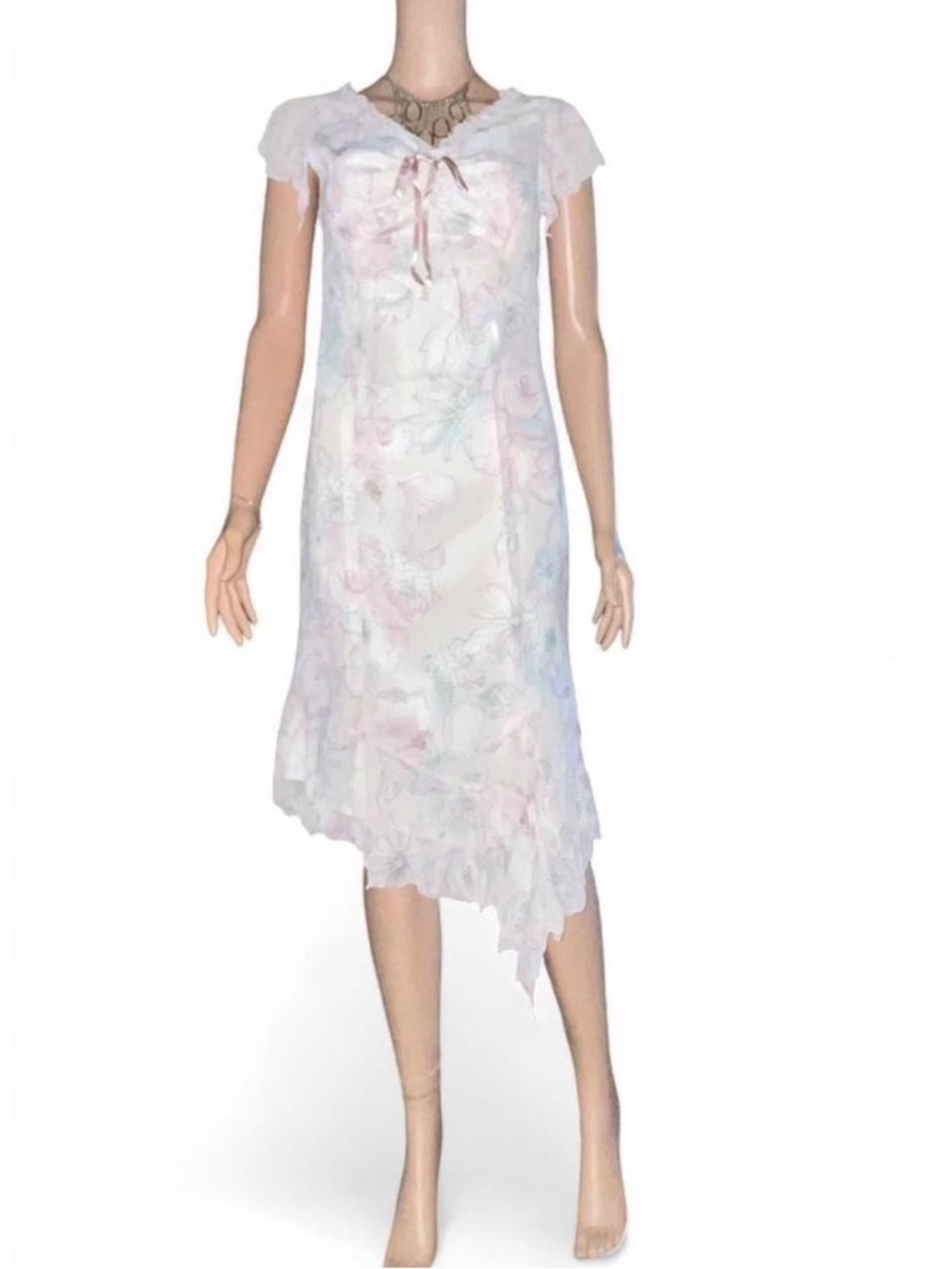 Luar Pastel Summer Party Hi-Low Dress, Cream, Baby Pink/Turquoise